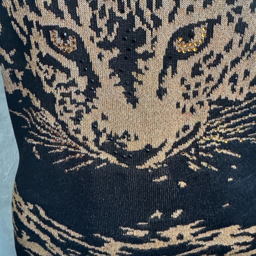Vintage Escada Leopard Twin Set | Amber Rhinestone Sparkle Shell + Cardigan - Picture 3 of 14